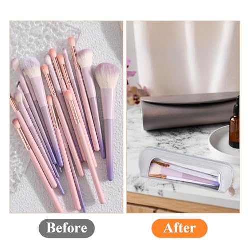 Psyqtsuary Small Clear Makeup Bag, PU Leather Travel Makeup Brush Bag Portable Transparent Waterproof Cosmetic Pouch with Zipper for Women Home Travel Office Cosmetic Storage (Grey) - color: Grey