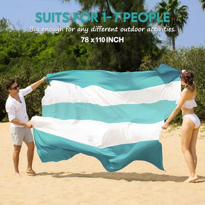 BYDOLL Nylon Beach Blanket Waterproof Sandproof 78''x110'' Oversized Suits 1-7 Adults Sand Free Extra Large Blanket Lightweight Soft Picnic Mat for Beach Essentials - color: Green, size: 78''x 110''