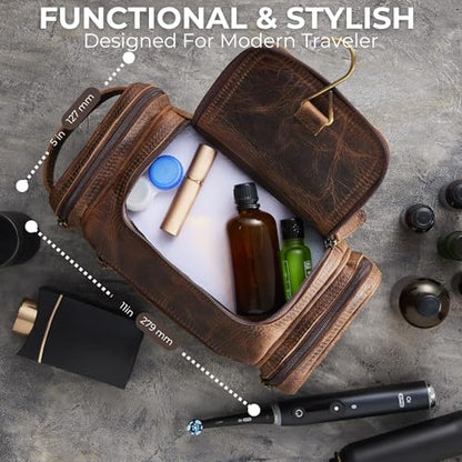 NomadCraftsCo. Medium Sized Hanging Leather Toiletry Bag for Men Women - Premium Men's Travel Bag, Dopp Kit, Leather Pouch, Mens Toiletry Bag for Travel - size: Medium