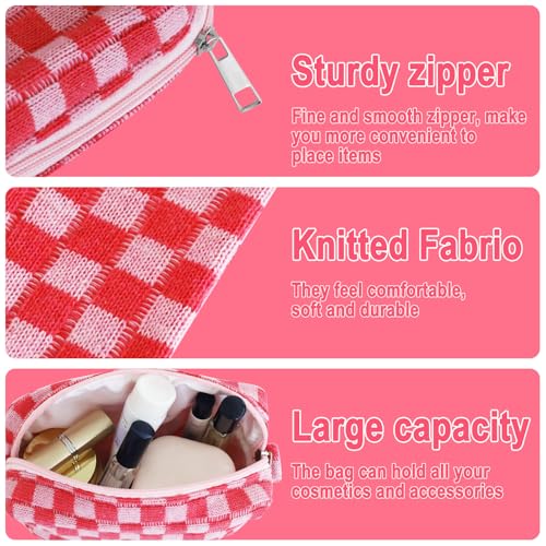 ZLFSRQ 6Pcs Checkered Pencil Case Cute Pencil Pouch for Teens Checkered Makeup Bag Pink Medium Travel Cosmetic Bag Makeup Pouch for Purse Aesthetic Trendy Zipper Toiletry Bags Organizer - color: Checkered 6Pcs M Pink