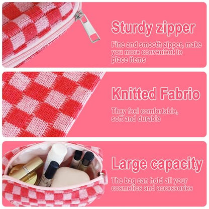ZLFSRQ 6Pcs Checkered Pencil Case Cute Pencil Pouch for Teens Checkered Makeup Bag Pink Medium Travel Cosmetic Bag Makeup Pouch for Purse Aesthetic Trendy Zipper Toiletry Bags Organizer - color: Checkered 6Pcs M Pink