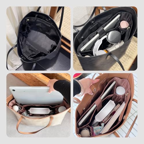Soft Nylon Purse Organizer Insert for Lv Neverfull MM Tote Bag, Waterproof Lightweight with Laptop Compartment Luxury Neverfull MM Organizer, Tote Handbags Divider Shaper with Cup Holder Insert,Brown - color: Brown