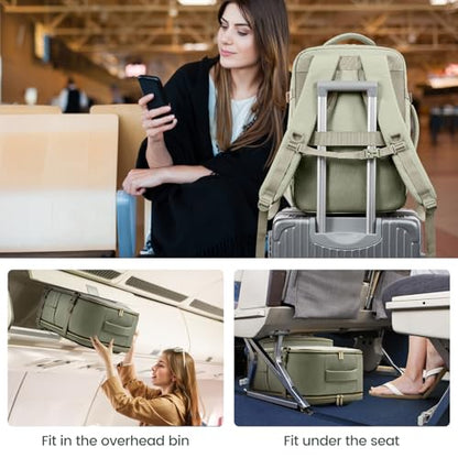 LOVEVOOK Travel Backpack For Women,40L Carry On Backpack Flight Approved,TSA Personal Item Travel Bag Fits 17 Inch Laptop,Business Weekender Overnight Daypack with Back Pad and Chest Buckle,Cubes - color: Green and White, size: 17.3 Inch-40L-4Pcs