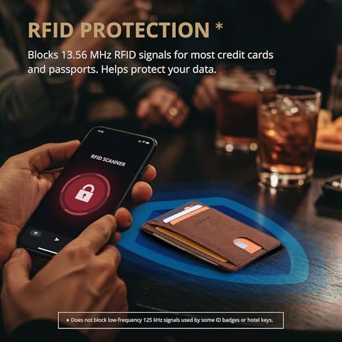 Buffway Slim Minimalist Front Pocket RFID Blocking Leather Wallets for Men and Women - At Sahara Coffee - color: At Sahara Coffee