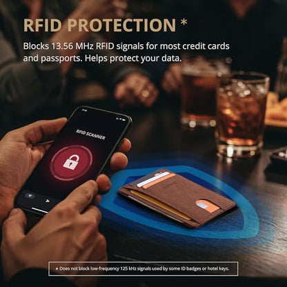Buffway Slim Minimalist Front Pocket RFID Blocking Leather Wallets for Men and Women - At Sahara Coffee - color: At Sahara Coffee