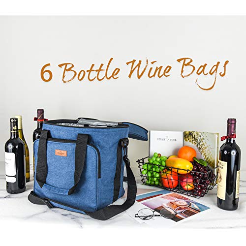 Freshore® Insulated Wine Carrier 6 Bottle Bag Tote Removable Padded Divider Cooler - Portable Travel Carrying Canvas Case Adjustable Shoulder Strap - (Space Grey)