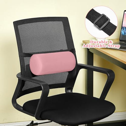 Wenqik 2 Pcs Lumbar Roll Support Pillow Low Back Lumbar Support Office Seat Cushion with Adjustable Strap and Washable Cover for Travel Gaming Chair Car Seat Pain Relief(Pink) - color: Pink