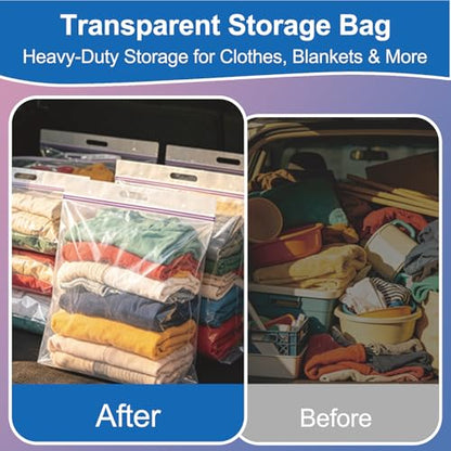 20 Gallon Jumbo Zipper Storage Bags, Pack of 12, Clear Plastic Storage Bag with Handle, 24 x 32 Inch Heavy Duty Ziplock Storage Bag Resealable Large Bag with Zipper Top for Moving and Bedding, 4 Mil - size: 20 Gallon - 12 Pack