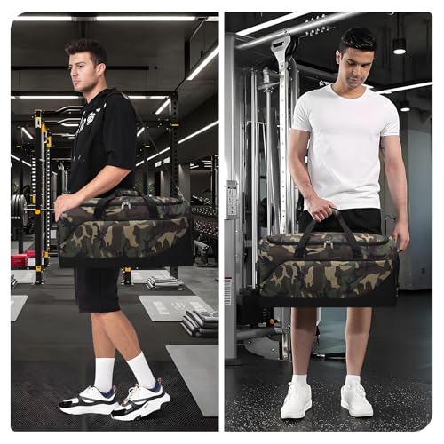 iFARADAY Men's Gym Bag with Shoe Compartment, 24 inch, Camo | 52L, Multi Pockets, Sport Duffle Bag, Travel, Fitness & Workout - color: Camouflage