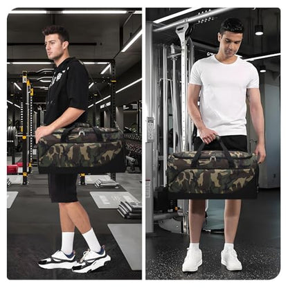 iFARADAY Men's Gym Bag with Shoe Compartment, 24 inch, Camo | 52L, Multi Pockets, Sport Duffle Bag, Travel, Fitness & Workout - color: Camouflage