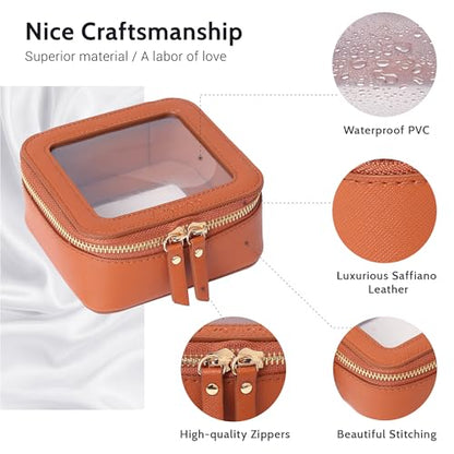 Aveniee Mini Clear Makeup Bag, Small Cosmetic Bags Travel Toiletry Pouch Organizer, TSA Approved Make up Case with Zipper, Car Bag for Essentials,Brown - color: Brown, style: Mini Chic
