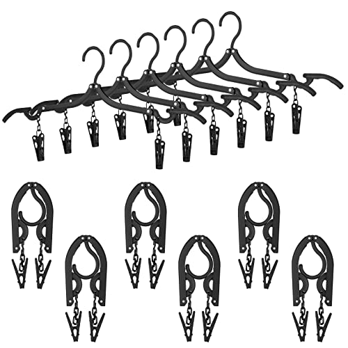 Folding Travel Hangers Foldable with Clips Folding Clothes Hangers Portable Foldable Hangers Collapsible Coat Hanger Travel Drying Rack for Clothes (Black, 12 Pieces) - color: Black
