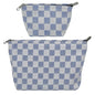 Gingham Canvas Makeup Bag Set Preppy Travel Makeup Pouch for Purse | Premium Thick Canvas Material, Timeless Blue White Checkered, Soft Lining, Daily Use and Gifts - style: Checkered Blue Canvas