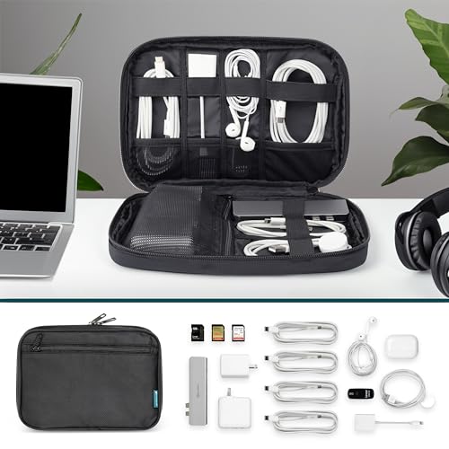 PAVILIA Travel Cord Organizer, Electronic Organizer Travel Case, Tech Case Cable Storage, Small Charger Cord Bag Pouch, Accessories Tech Gifts for Men Women, Black - color: Black