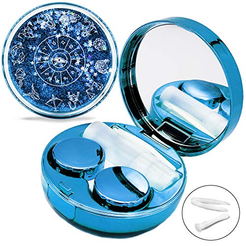 Vastsoon Contact Lens Case, Cute Travel Size Eye Colored Contacts Lenses Applicator Remover Tool Kit with Mirror Solution Bottle for Daily Outdoor (Blue) - color: Blue