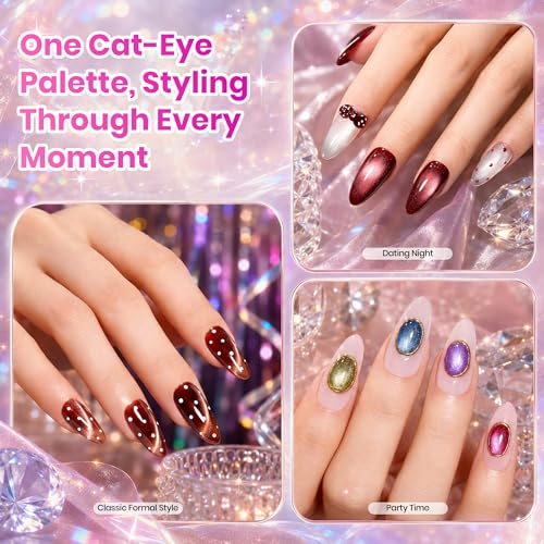 Beetles Cat Eye Gel Nail Polish Set - Timeless Gleam 20 Colors Glitter Cat Eye Gel Nail Kit Nude Pink Red Blue Brown Black Magnetic Base Matte Glossy Top Coat Soak Off UV Manicure Salon Gift for Women - color: 0-0-0-Timeless Gleam