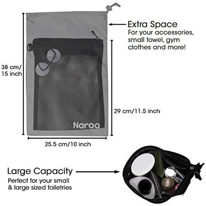 Naroa Waterproof Multifunctional Toiletry Shower Bag for Gym, Travel, Business and Foldable Portable Hanging Bathroom Mesh Caddy with Wet & Dry Storage Suction Hook Tote for Men Women