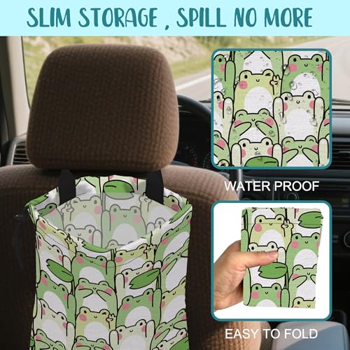 Car Garbage Bag Cute Cartoon Frogs Drawstring Car Trash Bag Hanging for Back Seat with Adjustable Buckle Canvas Vehicle Trash Can Easy-to-Install - color: Cute Cartoon Frogs