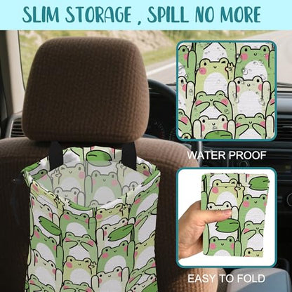 Car Garbage Bag Cute Cartoon Frogs Drawstring Car Trash Bag Hanging for Back Seat with Adjustable Buckle Canvas Vehicle Trash Can Easy-to-Install - color: Cute Cartoon Frogs