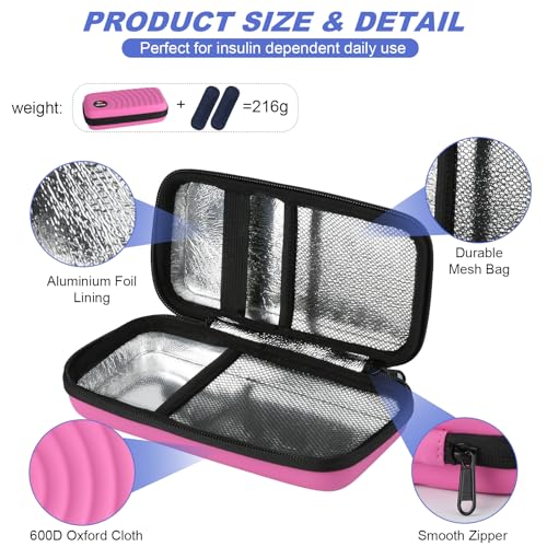 CDBXPRG Insulin Cooler Travel Case,Diabetic Cold Pack Organizer Bag with 2 Reusable Ice Packs for Insulin Pen and Other Medication Diabetic Supplies Pink - color: Pink