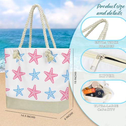 Fokongna Tote Bag For Women, Beach Bag Best Friend Travel Birthday Gifts, Travel Parties Vacation Shopping Essentials - color: Pink Blue Starfish