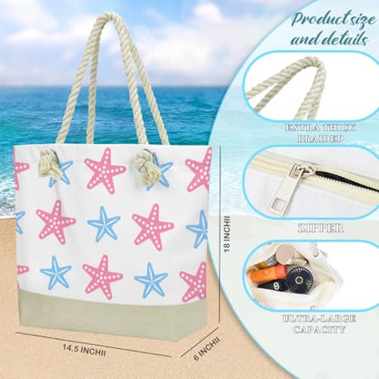 Fokongna Tote Bag For Women, Beach Bag Best Friend Travel Birthday Gifts, Travel Parties Vacation Shopping Essentials - color: Pink Blue Starfish