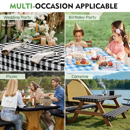Picnic Table Cover with Bench Covers, Fitted 6ft Waterproof Tablecloth Set for Outdoor Camping & RV - Includes 1 Table Cover & 2 Bench Covers with Drawstring Storage Bag, 30"x72", Solid Black - color: Black