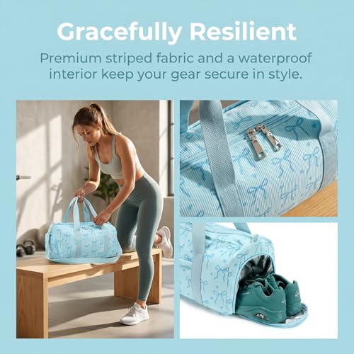 Gym Bag Sports Duffle Bag with Wet Pocket Weekender Overnight Bags with Waterproof Shoe Pouch and Air Hole for Girls Kids Women Workout Travel Bags (Bow Tie Blue) - color: Bow Tie Blue