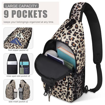 Pritent Crossbody Bags for Women Men Trendy Sling Bag Backpack Casual Chest Bag with Convertible Shoulder Strap - color: Leopard, size: Medium