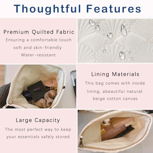 RSRSLEII 2Pcs Quilted Cotton Coquette Makeup bag, Coastal Granddaughter Aesthetic Cosmetic Bag, Cute Seashell Portable Travel Toiletry Pouch (2Pcs White) - color: 2Pcs White