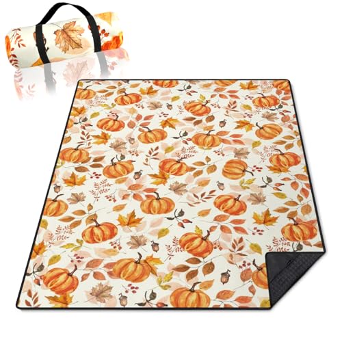 Fall Pumpkin Blankets Waterproof Foldable,60’‘x80'' Portable Dual Layers Outdoor Travel Camping Backpacking Hiking Beach Blanket Mat for Grass Padded Lawn Park Beach,Fall Pumpkin Picnic Accessories - color: Pumpkin