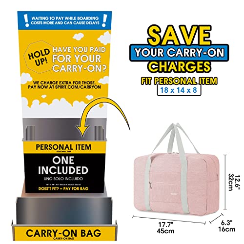 For Spirit Airlines Personal Item Bag Foldable Travel Duffel Bag Tote Carry on Luggage Duffle Overnight for Women and Men - color: 1112-Thick Series Pink