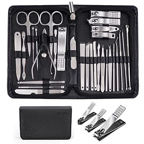 WOAMA Manicure Set 30 In 1 Nail Clipper Set Nail Kit For Women Men Stainless Steel Manicure Kit Professional with Travel Case - color: Silver