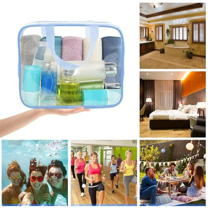 APREUTY Clear Makeup Bags, TSA Approved 6 Pcs Cosmetic Makeup Bags Set Clear PVC with Zipper Handle Portable Travel Luggage Pouch Airport Airline Vacation Organization (Haze Blue) - color: Haze Blue-6PCS (Large+Medium+Small)