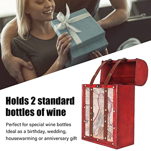 Wine Box, 2 Bottles Antique Wine Bottle Box with Lid and Handle Travel Wine Gift Box, Handmade Premium Wine Carrier Case for Home Bar Decor and Wine Collection