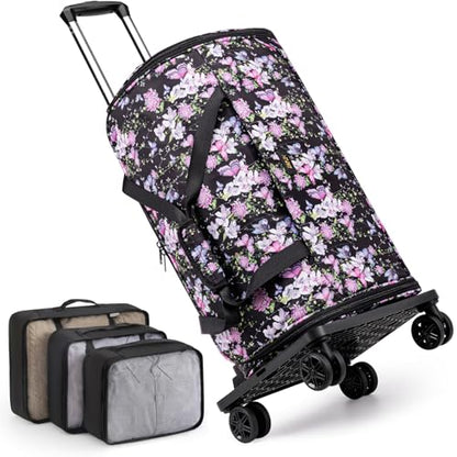 Rolling Garment Bags for Travel - Carry on Convertible Garment Duffle Bags with Wheels for Men Women, 4 in 1 Large Travel Duffel Bags with Shoes Compartment Hanging Suit Dress Weekender Bag 4pcs Set - color: Purple Black