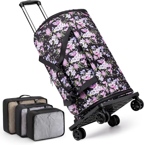 Rolling Garment Bags for Travel - Carry on Convertible Garment Duffle Bags with Wheels for Men Women, 4 in 1 Large Travel Duffel Bags with Shoes Compartment Hanging Suit Dress Weekender Bag 4pcs Set - color: Purple Black