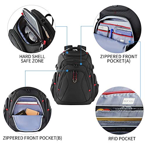 KROSER Travel Laptop Backpack 17.3 Inch XL Computer Backpack with Hard Shell Saferoom RFID Pockets Water-Repellent Business College Daypack Stylish Bag for Men/Women-Black - color: Black-17.3, size: 17.3 inch