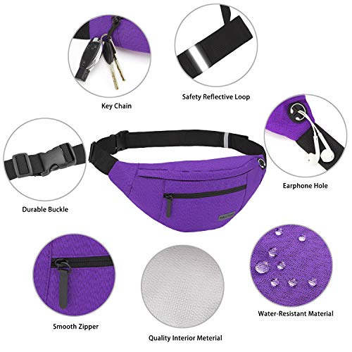 MAXTOP Large Crossbody Fanny Pack with 4-Zipper Pockets,Gifts for Enjoy Sports Festival Workout Traveling Running Casual Hands-Free Wallets Waist Pack Phone Bag Carrying All Phones - color: Violet, style: Large Fanny Pack(4 Zipper Pockets)