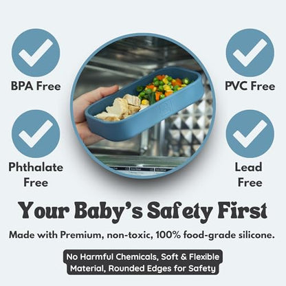 Baby Travel Essentials 6 Pc Silicone Feeding Set - Portable Toddler Plates with Suction, Baby Spoons & Foldable Bib in Carrying Case - BPA-Free Infant & Toddler Utensils for Airplanes & Eating Out - color: Dark Blue