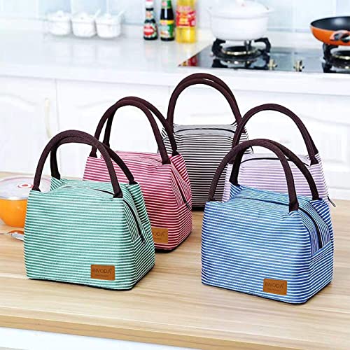 2PCS Lunch Bags 2PCS Reusable Lunch Tote Bags Portable Lunch Cooler Bag Lunch Holder Insulated Lunch Box Bag for Picnic Office Beach (Blue+Brown) - color: Blue+Brown