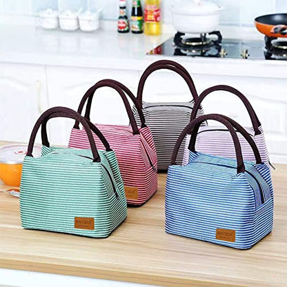 2PCS Lunch Bags 2PCS Reusable Lunch Tote Bags Portable Lunch Cooler Bag Lunch Holder Insulated Lunch Box Bag for Picnic Office Beach (Blue+Brown) - color: Blue+Brown