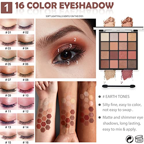 All in One Makeup Kit for Women & Teens, Beginner Eye Makeup Set with 16 Color Eyeshadow Palette, Mascara, Eyeliner, Brow Powder, 7 Brushes & Cute Sloth Cosmetic Bag, Makeup Gift Set – 16-Sloth - color: 16-Sloth