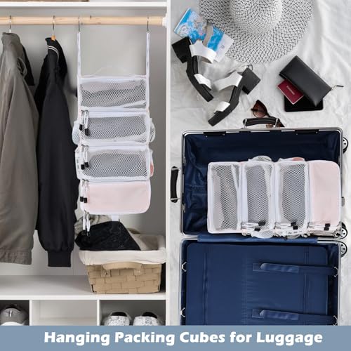 Surblue Hanging Travel Organizer Portable Hanging Luggage Organizer Multiple Compartments Collapsible Compression Closet Packing Cubes,Pink,S - color: Pink, size: Small