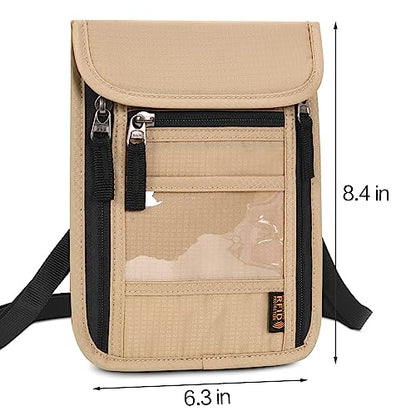 Neck Wallet Lightweight RFID Blocking Waterproof Travel Pouch Passport Wallets for Women Men - color: B-Khaki