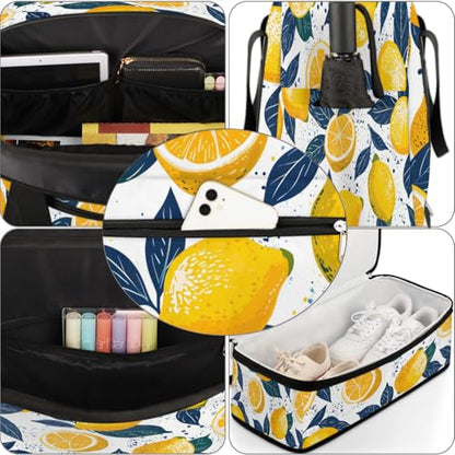 Travel Duffel Bag Printed Lemon Weekender Bag with Shoe Compartment Foldable Overnight Bags for Travel Sports Lightweight Gym Bags for Men Women - color: Printed Lemon