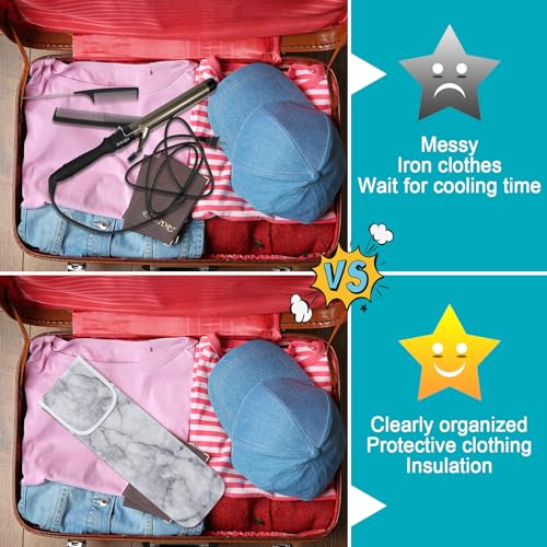 Shappy 2 Pcs Heat Resistant Hair Tools Bag Curling Iron Travel Case Cover Neoprene Flat Iron Holder Travel Case and Silicone Mat Pouch for Hot Hair Tools Storage Organizer(Marble Style) - style: Marble Style