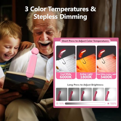 VAVOFO USB Rechargeable Blue Light Blocking Amber Clip On Bookmark Shaped Reading Light for Bookworms Reading in Bed (Pink) - color: Pink