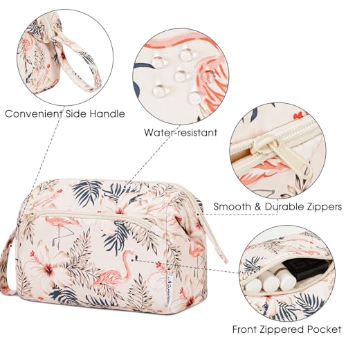 Narwey Women Makeup Bag Wide-open Make up Bag Travel Cosmetic Organizer Toiletry Bag for Cosmetics Toiletries Accessories (Beige Flamingo) - color: Y-Beige Flamingo