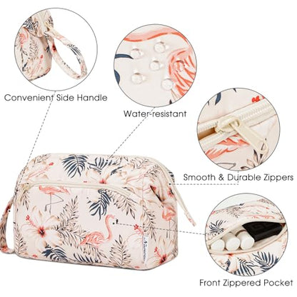 Narwey Women Makeup Bag Wide-open Make up Bag Travel Cosmetic Organizer Toiletry Bag for Cosmetics Toiletries Accessories (Beige Flamingo) - color: Y-Beige Flamingo